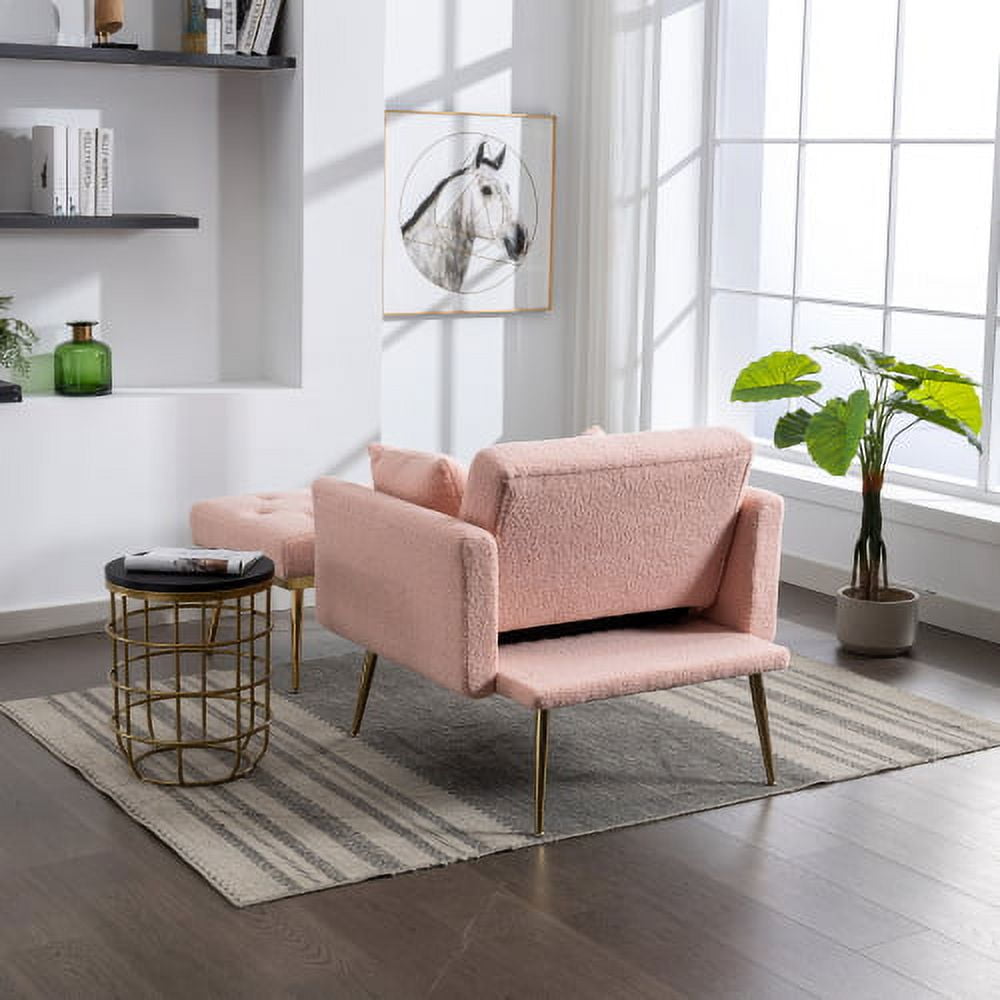BSHTI36.61'' Wide Modern Accent Chair With 3 Positions Adjustable Backrest, Tufted Chaise Lounge Chair, Single Recliner Armchair Gold Legs For Living Room, Bedroom (Pink)