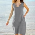 thumbnail image 2 of LIaqionyy Womens Cotton Linen Sleeveless Tank Dress Crew Neck Summer Casual Solid Color Dresses with Pockets, 2 of 6