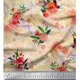 thumbnail image 1 of Soimoi Japan Crepe Satin Fabric Leaves & Rose Flower Print Fabric by Yard 42 Inch Wide, 1 of 1