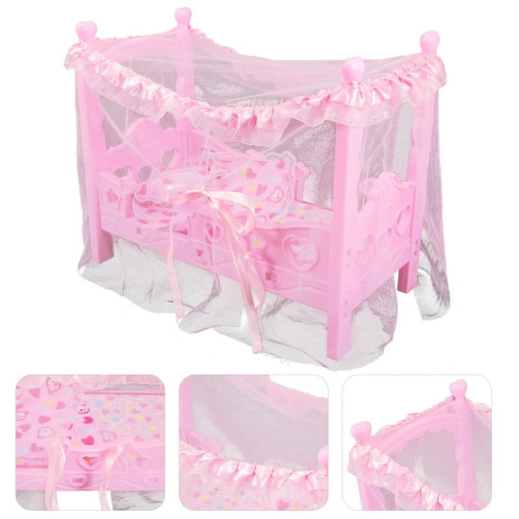 BESTYASH Dollhouse Furniture Doll Bed Pink Decorative Imagination Development 1Set