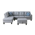 thumbnail image 3 of Gray Faux Leather Sectional With & Storage, 3 , Medium-firm Seat To Damage, Cushion Back, Nail Head Trim Decoration, 2 Toss Pillows, Cup Holder Back Couch , Contemporary Texture, Detail, Throw, 3 of 5