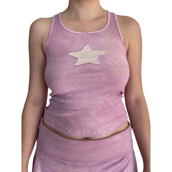 Michellecmm Women Summer Casual Tank Tops Star Embroidered Sleeveless Crop Tops