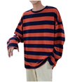 thumbnail image 3 of Men Round Neck Striped Long Sleeve T-Shirt Gym Loose Pullover Tops Cotton Blend Crewneck Couple Outfit Stripes Tee, 3 of 3