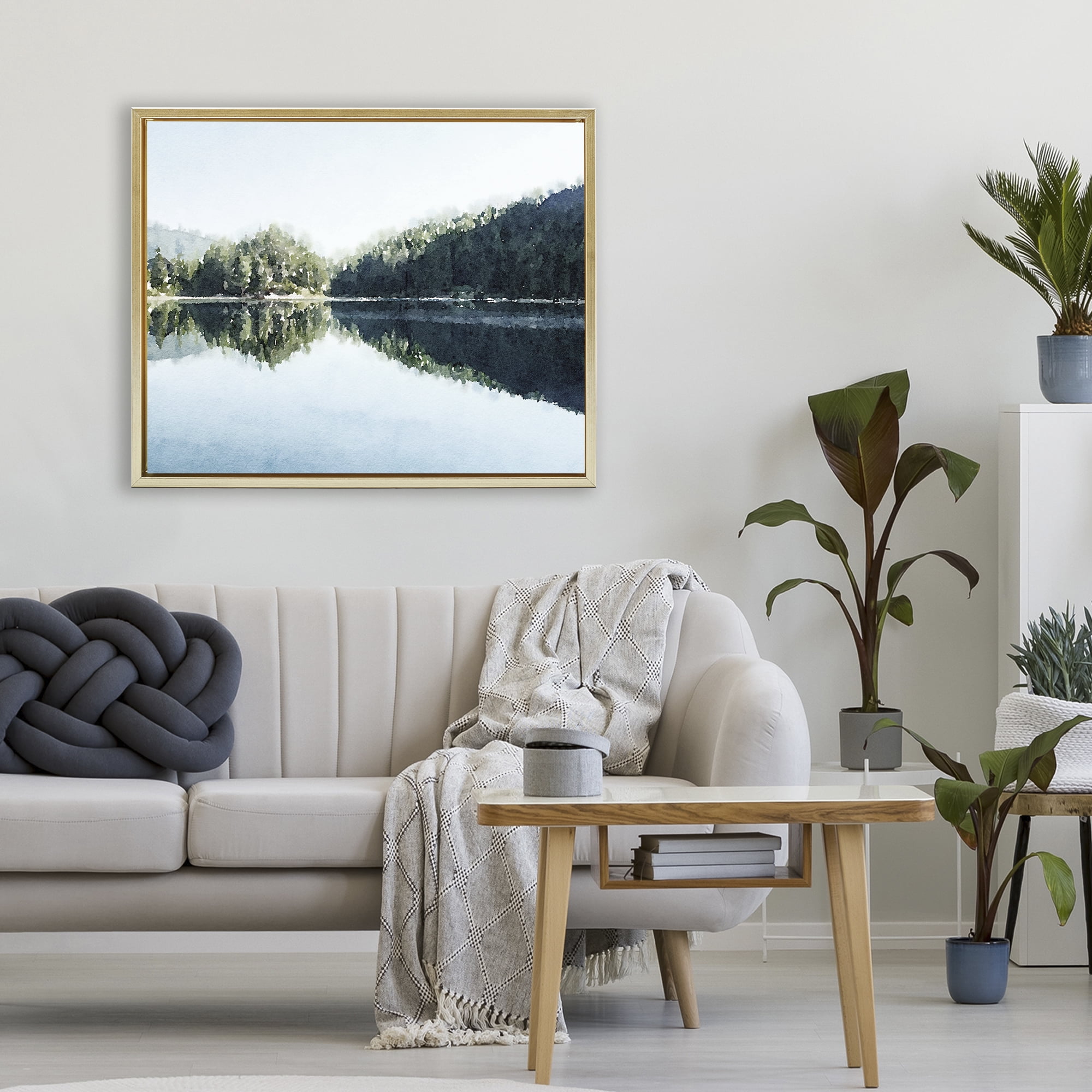 Stupell Industries Blue Lake Reflections Gold Framed Floater Canvas Wall Art, design by Kim Curinga