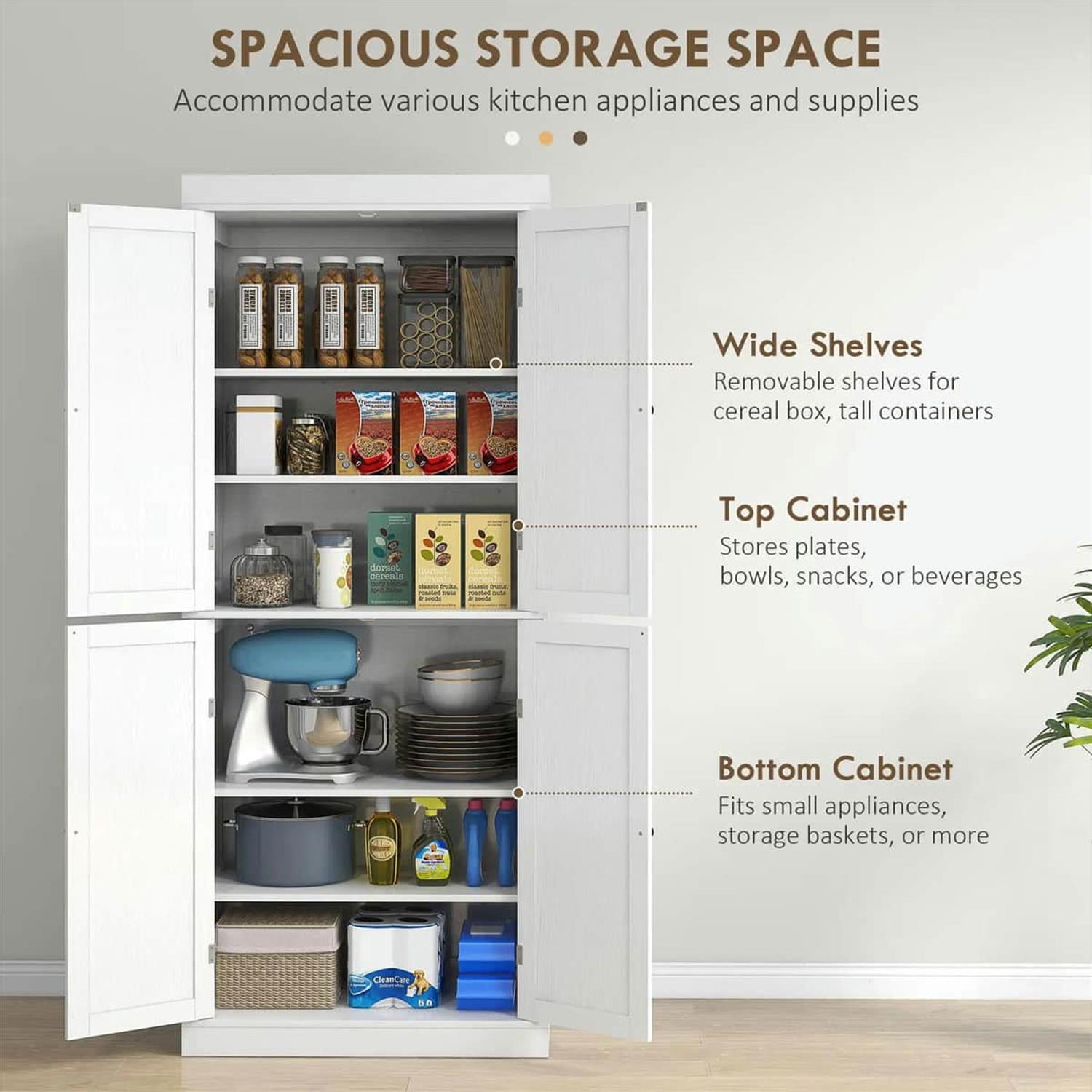 Demi Bonn 72" Large Kitchen Cabinet, Pantry Storage with Doors & Shelves, Freestanding Food Pantry Cabinet, Space-Saving Storage Solution, White