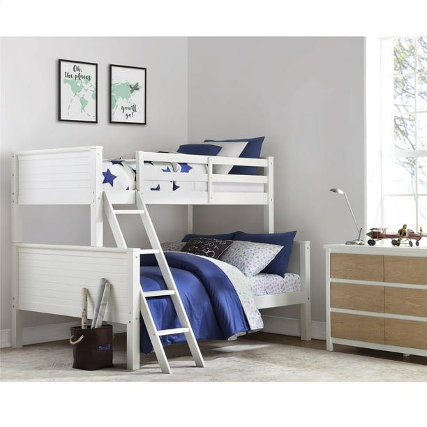 Your Zone Wooden Convertible Twin Over Full Bunk Bed, White 