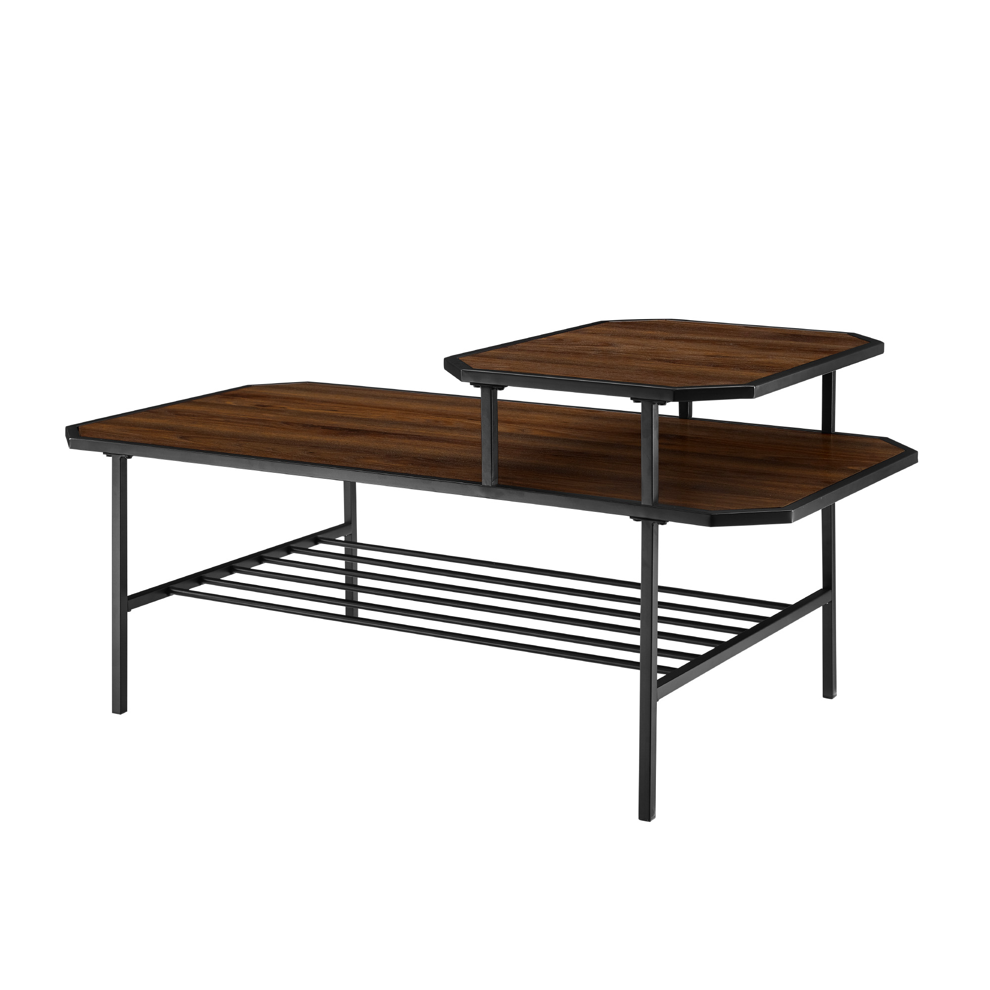 Manor Park Modern Octagon Metal Tiered Coffee Table, Dark walnut/Black