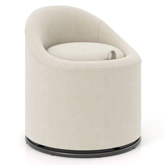 Costway Fauteuil Tonneau 1 Pce avec Rangement, Chaise de Coiffeuse Rembourrée Pivotante à 360° avec Dossier, Beige
