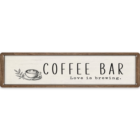 Vintage Coffee Bar Metal Wall Decor Sign - 16x4 Inch Iron Rustic Home Decor