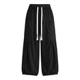 thumbnail image 4 of Miqool Women's Baggy Wide Leg Sweatpants Casual Drawstring Lounge Sweat Pants Loose Fit Boho Trousers with Big Pockets, 4 of 8