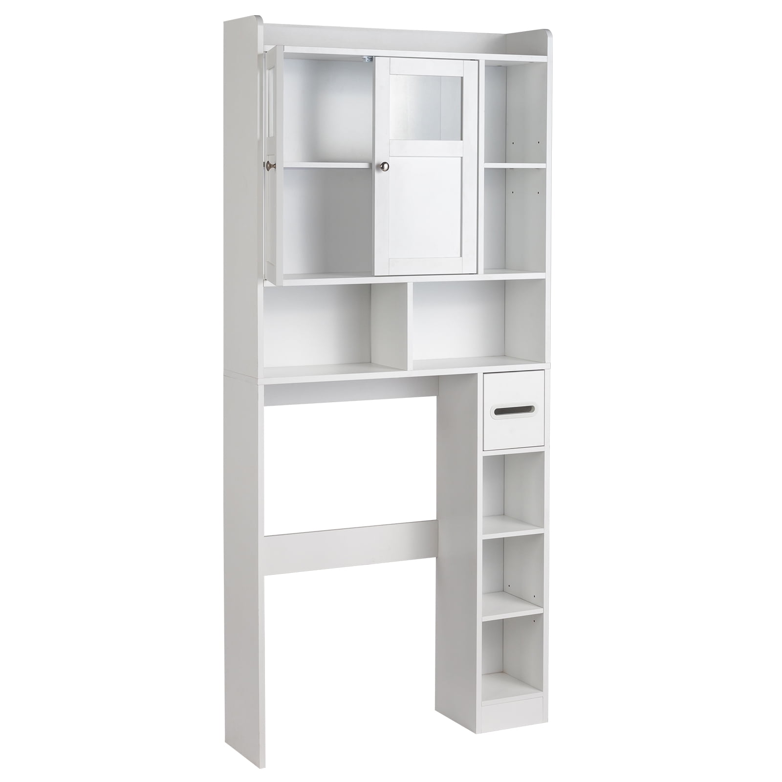 2 Door Bathroom Cabinet, Adjustable Panels, 1 Drawer and 3 Side Shelves, White