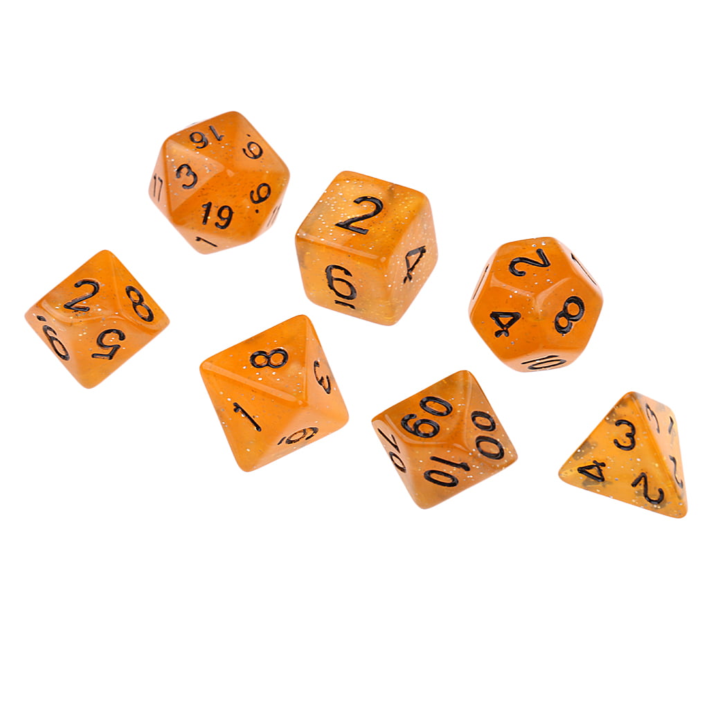 7pc Orange Glow in the Dark Luminous dice set D&D D20 RPG TSR polyhedral 