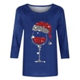 thumbnail image 3 of Puntoco Camiseta de mujer con cuello redondo, manga 3/4 y estampado navideño, jersey de cuello redondo, camiseta de manga larga con cuello redondo, 3 of 3