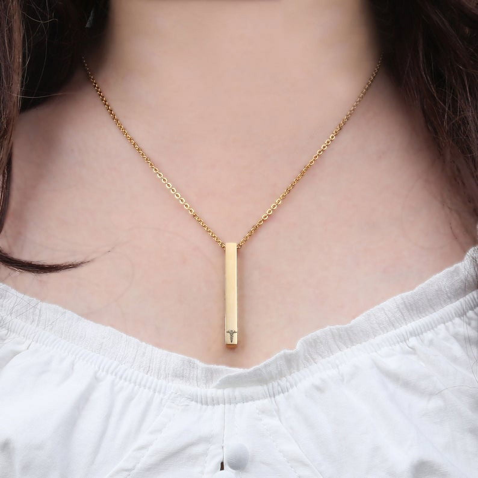 Personalized Stainless Steel Identification Rose Gold Medical Alert ID Necklace Engravable 4-Sided Bar Critical Information Jewelry Free Gift Box Ship Next Day
