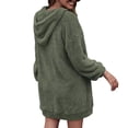 thumbnail image 2 of Women Plush Hooded Sweatshirt Double Sided Plush Mid Length Neckline Zipper Large Pocket Winter Warm Pullover Hoodie OD Green L, 2 of 4