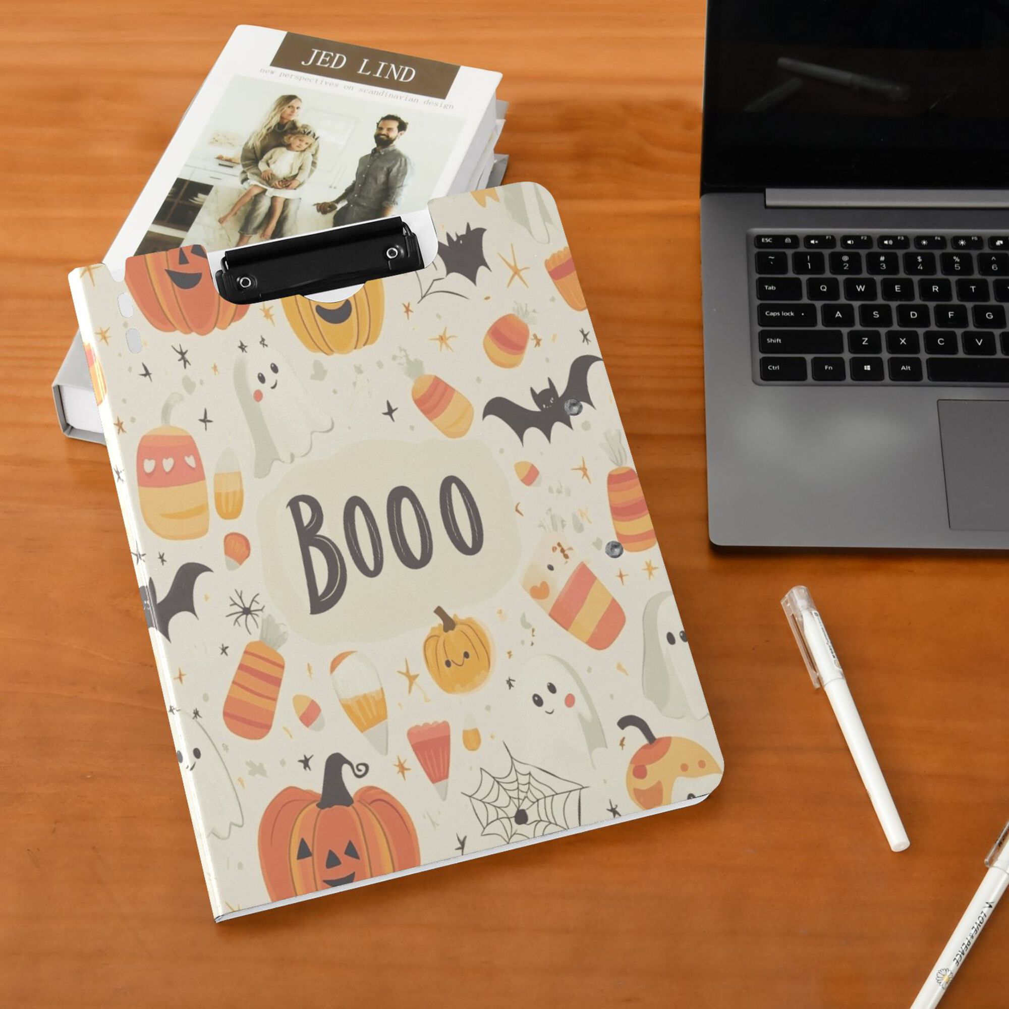 FORMRS A4 Clipboard Folder with Pen Holder Horizontal Foldable School Office Binder, Halloween Cute Pumpkins