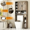 thumbnail image 4 of HAUXITIO Over-Toilet Storage Cabinet with 2 Barn Doors & 10 Adjustable Shelves, Farmhouse Bathroom Organizer with Tissue Holder,Grey, 4 of 7