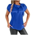 thumbnail image 1 of Yanlir Mode Blouse d'Été pour Femmes Couleur Unie Col Rond Manches Courtes Tunique Décontractée Tendance 2025 Tenue de Travail et de Fête (Bleu, G), 1 of 6