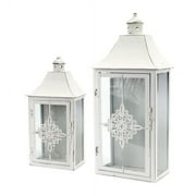 Melrose Set of 2 Vintage White Distressed Pillar Candle Lanterns 19.5"