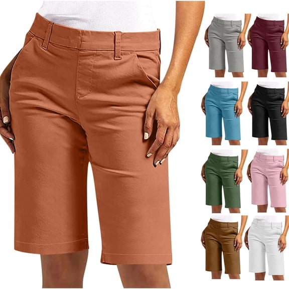Bermuda Shorts for Women Trendy 2026 Casual Summer High Waisted Chino Shorts Straight Leg Hiking Vacation Outfits Brown XXL