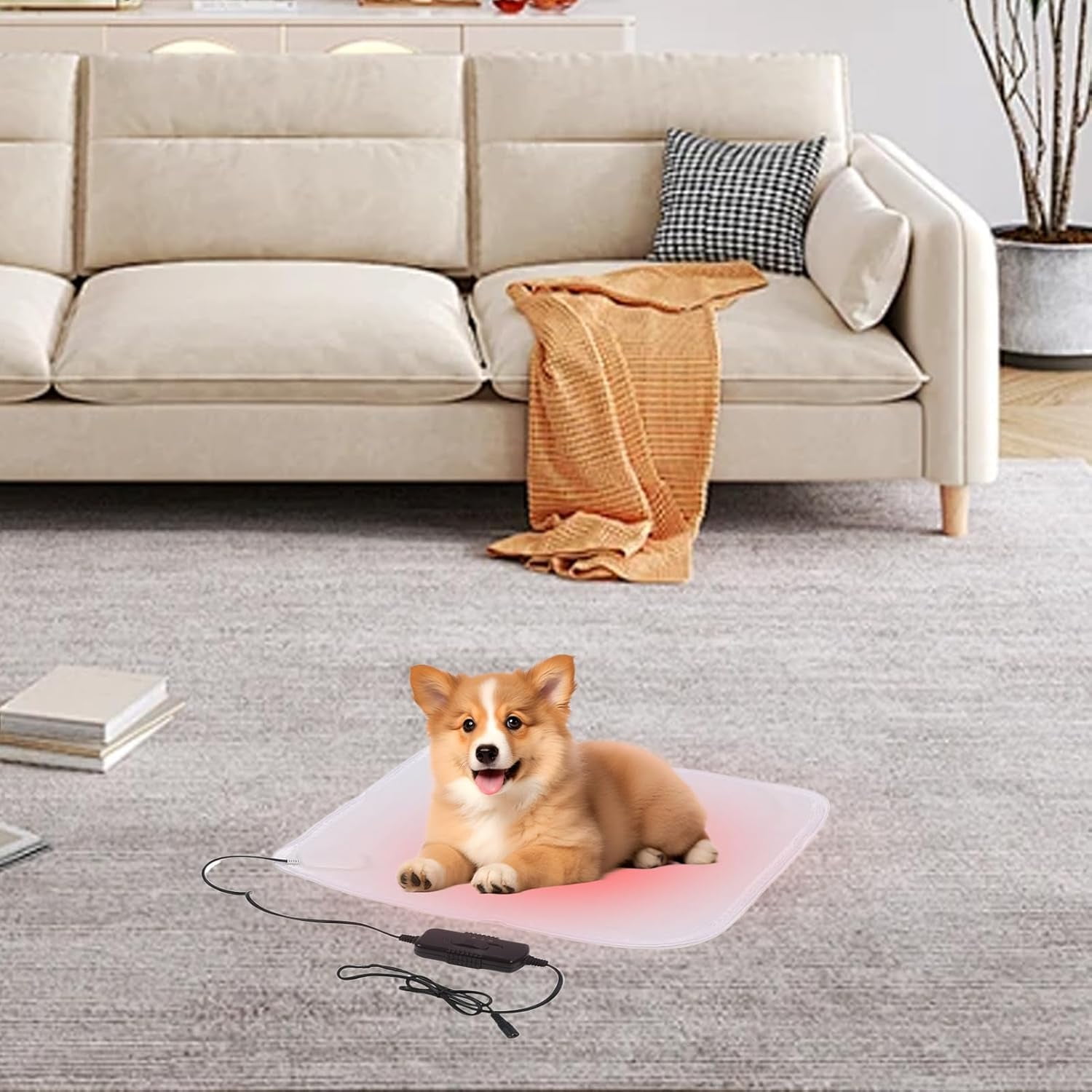 Solar Powered Pet Heating Pad - 12V 100W Solar Heated Dog Bed, Warming Cat Bed, Outdoor Kennel Heating Pad with Energy Storage Box, Adjustable Thermal Mat, for Winter Use in Home Dogs Cats Resting