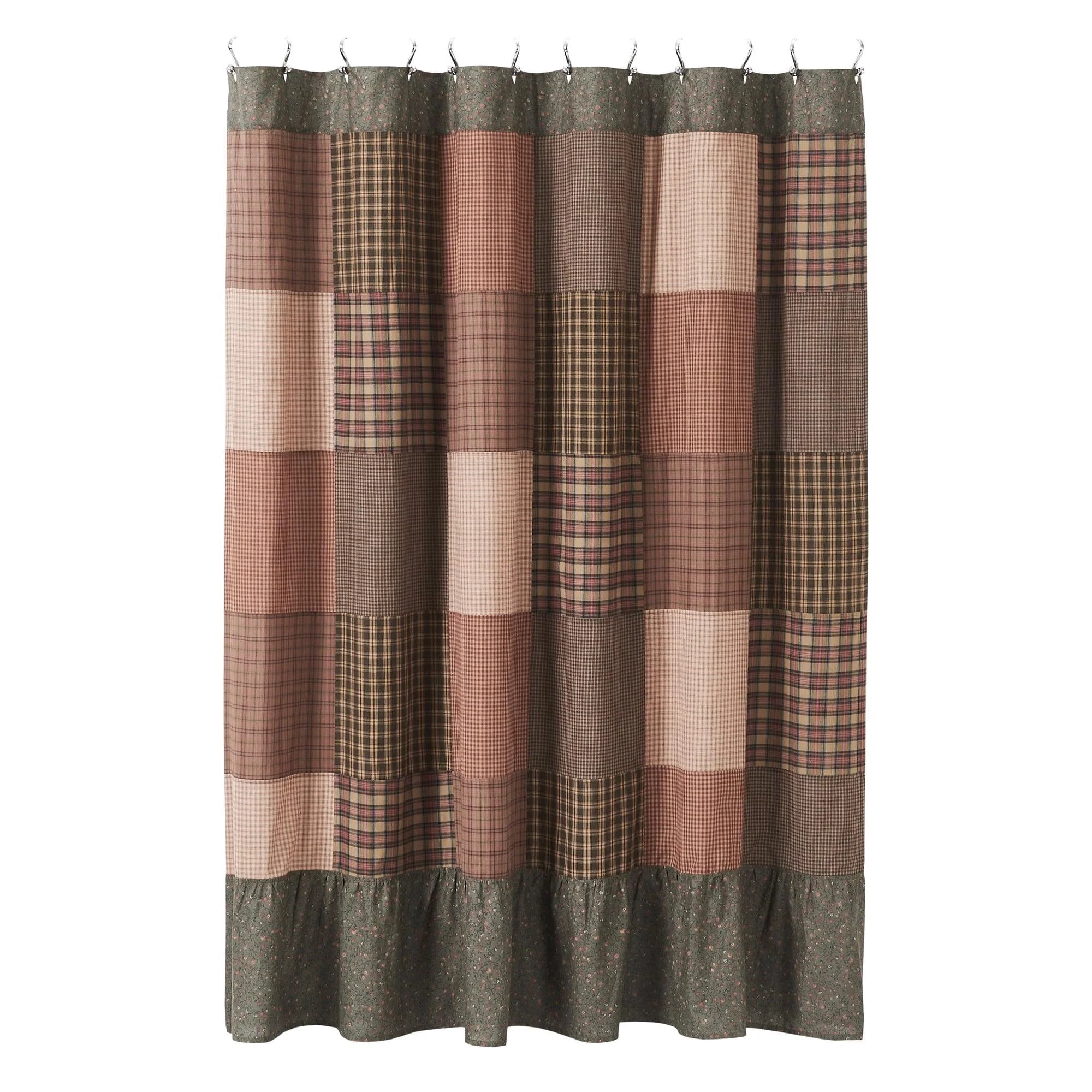 VHC Brands Crosswoods Patchwork Shower Curtain, Green, 72x72