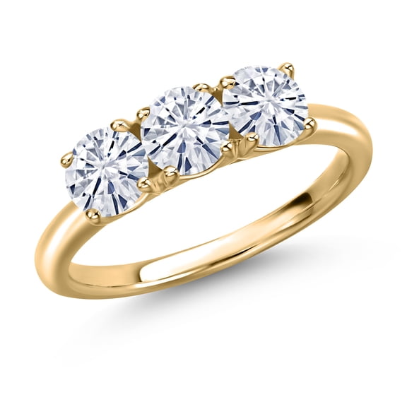 Gem Stone King 10K Yellow Gold White Moissanite Engagement Ring for Women | 1.50 Cttw | Round 5MM | Gemstone Birthstone | Size 6