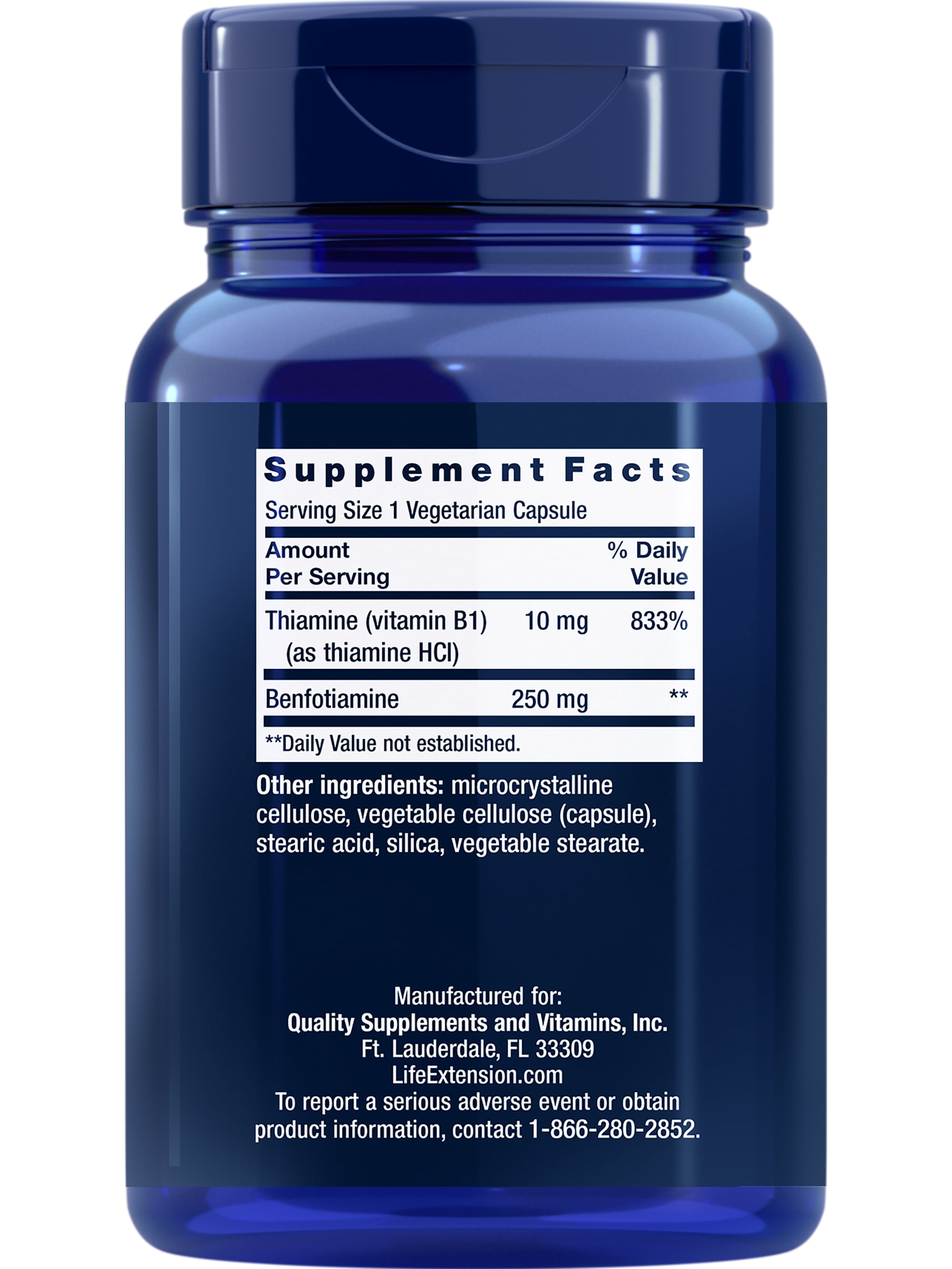 Life Extension, Mega Benfotiamine, 250 mg of benfotiamine, 10 mg of vitamin B1, high potency, blood sugar support supplement, 120 capsules