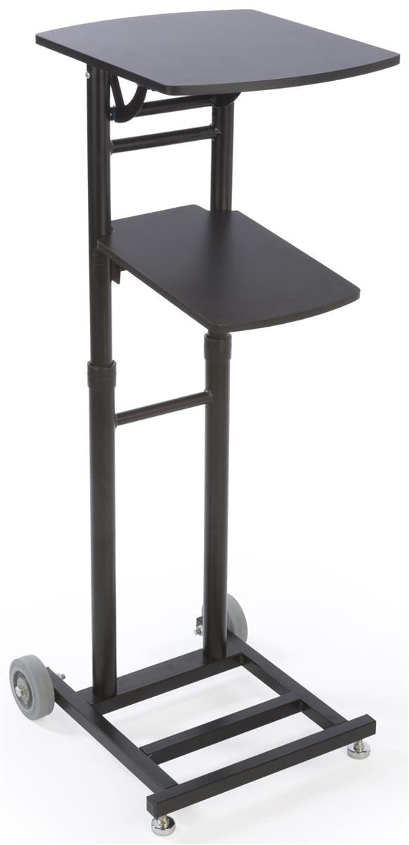 Laptop and Projector Stand, Height Adjustable to 48.75"H, Folds into Dolly (Black Steel and MDF