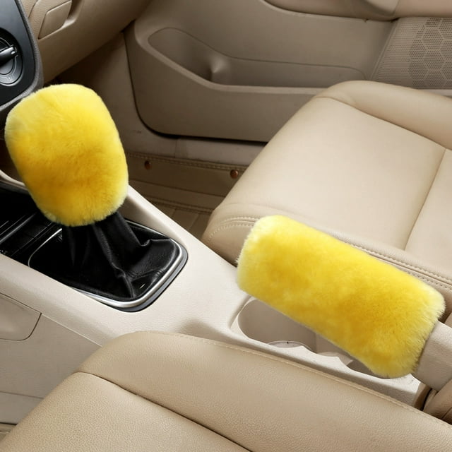 2Pcs Car Handbrake Grip Covers Gear Shift Knob Cover Handle Plush Sleeve Winter Soft Warm Hand Brake