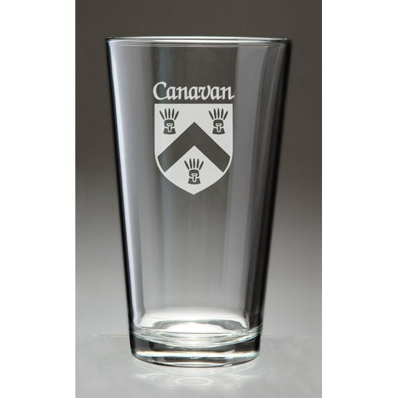 Canavan Irish Coat of Arms Pint Glasses - Set of 4 (Sand Etched)