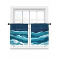 thumbnail image 2 of Abstract Waves Sheer Curtains 45 Inches Long 2 Panels Navy Blue Wave Gradient Navy Background Light Filtering Semi Sheer Window Curtains Drapes for Bedroom Living Room 52"x45", 2 of 7
