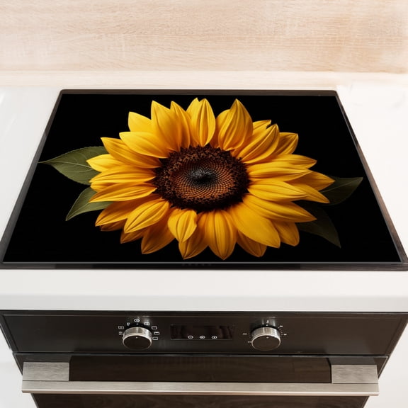 Cover for Gas Stove Top, Golden Sunflower Blooming Print Heat Resistant Stove Burner Covers, Glass Induction Cooktop Protector Mat for Kitchen RV (28×20 Inch)