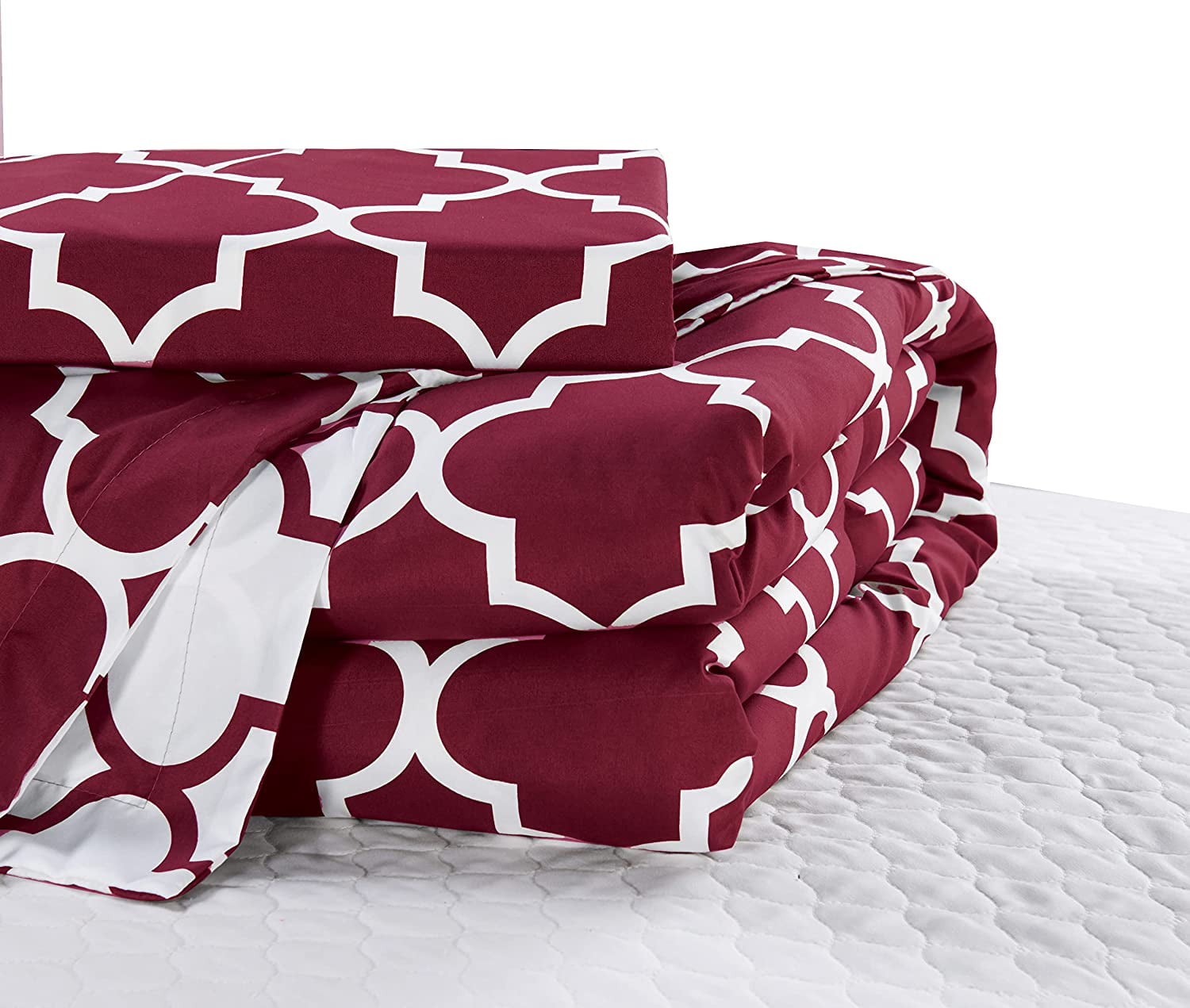 Elegant Comfort Super Soft Quatrefoil Comforter Pattern Down Alternative Reversible 3-Piece Comforter Set,Full/Queen, Burgundy/White