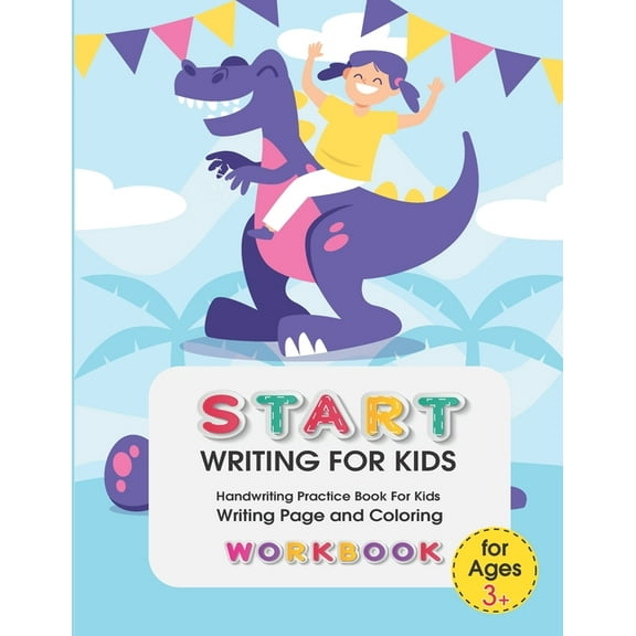 Start Writing for Kids: Handwriting Practice Book For Kids Writing Page and Coloring Book: Numbers 1-10: For Preschool, Kindergarten, and Kids Ages 3 :8.5x11: 50 pages: Purple Dinorsaur Cover (Paperba
