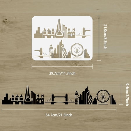 1pc Plastic Drawing Painting Stencils Templates for Painting on Scrapbook Fabric Tiles Floor Furniture Wood Rectangle London 29.7x21cm