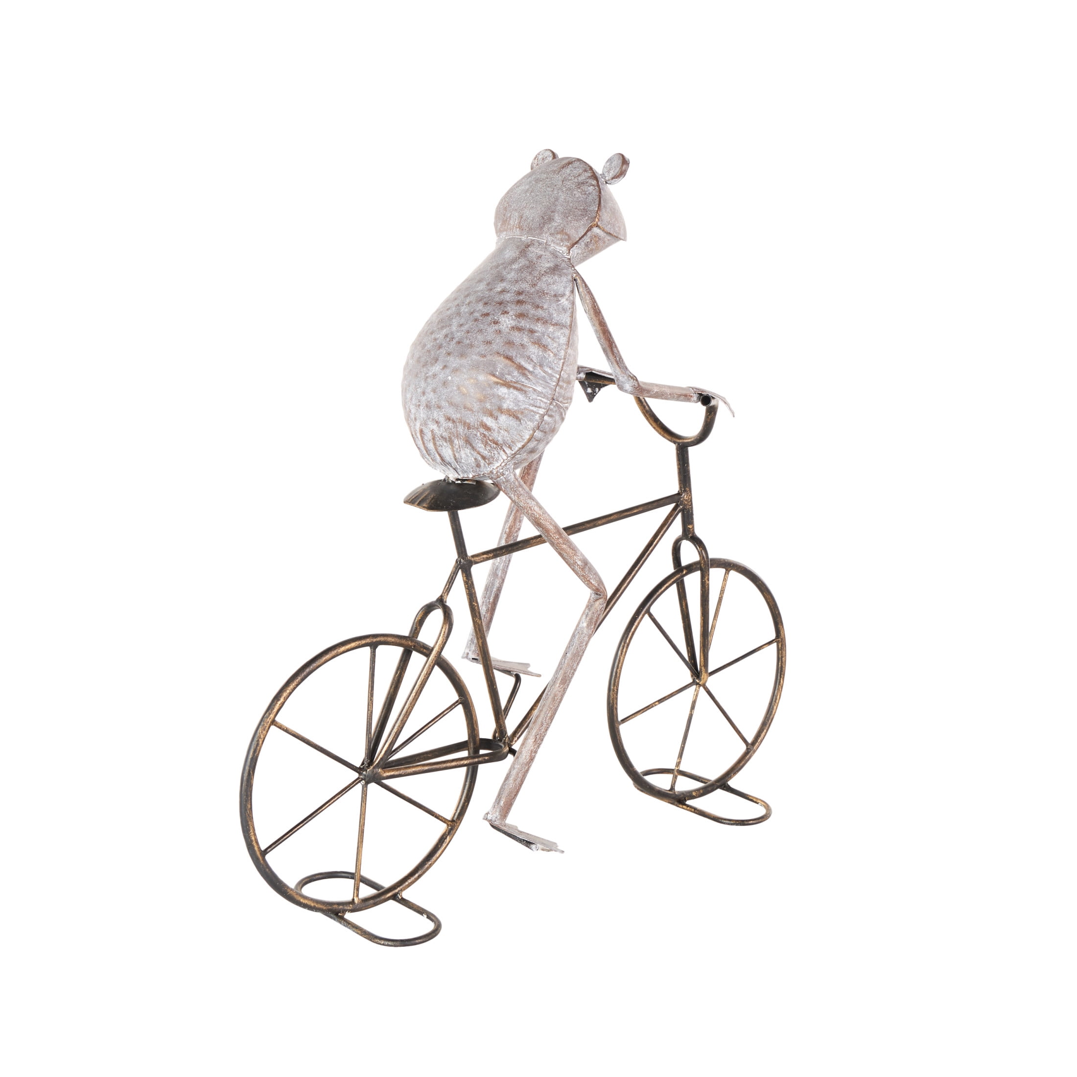 DecMode 20" On Bicycle Frog Garden Sculpture with Gold Accents