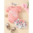 thumbnail image 6 of nvzhuang Baby Girls Summer Outfit Short Sleeve Romper + Ruffle Shorts +Headband Set Newborn Clothes, 6 of 9