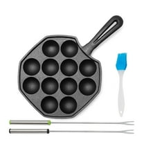 Cast Iron Takoyaki Pan, 12 Hole Heavy Duty Square Plate, 1.5" Half Sphere Octopus Ball Maker