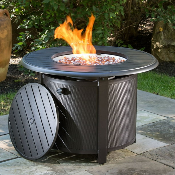 Alfresco Home Bay Ridge 36 Round Gas, Hiland Fire Pit Hexagon With Slate Table Large