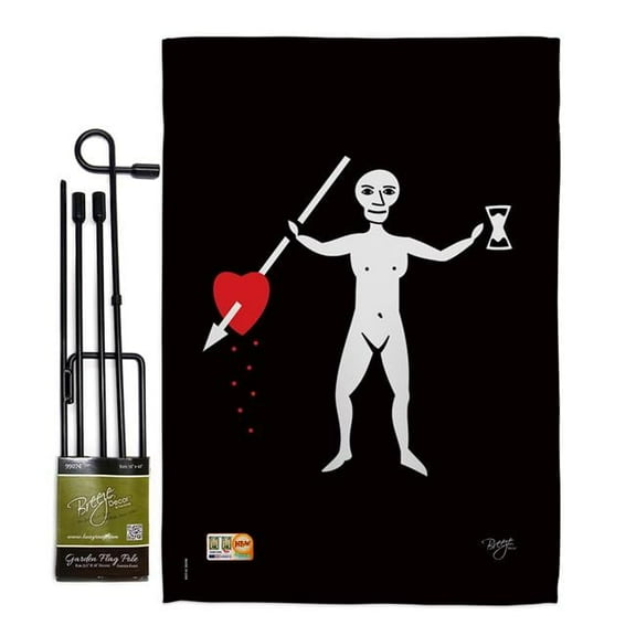 Breeze Decor BD-PI-GS-107044-IP-BO-D-US13-BD 13 x 18.5 in. John Phillips Coastal Pirate Impressions Decorative Vertical Double Sided Garden Flag Set with Banner Pole