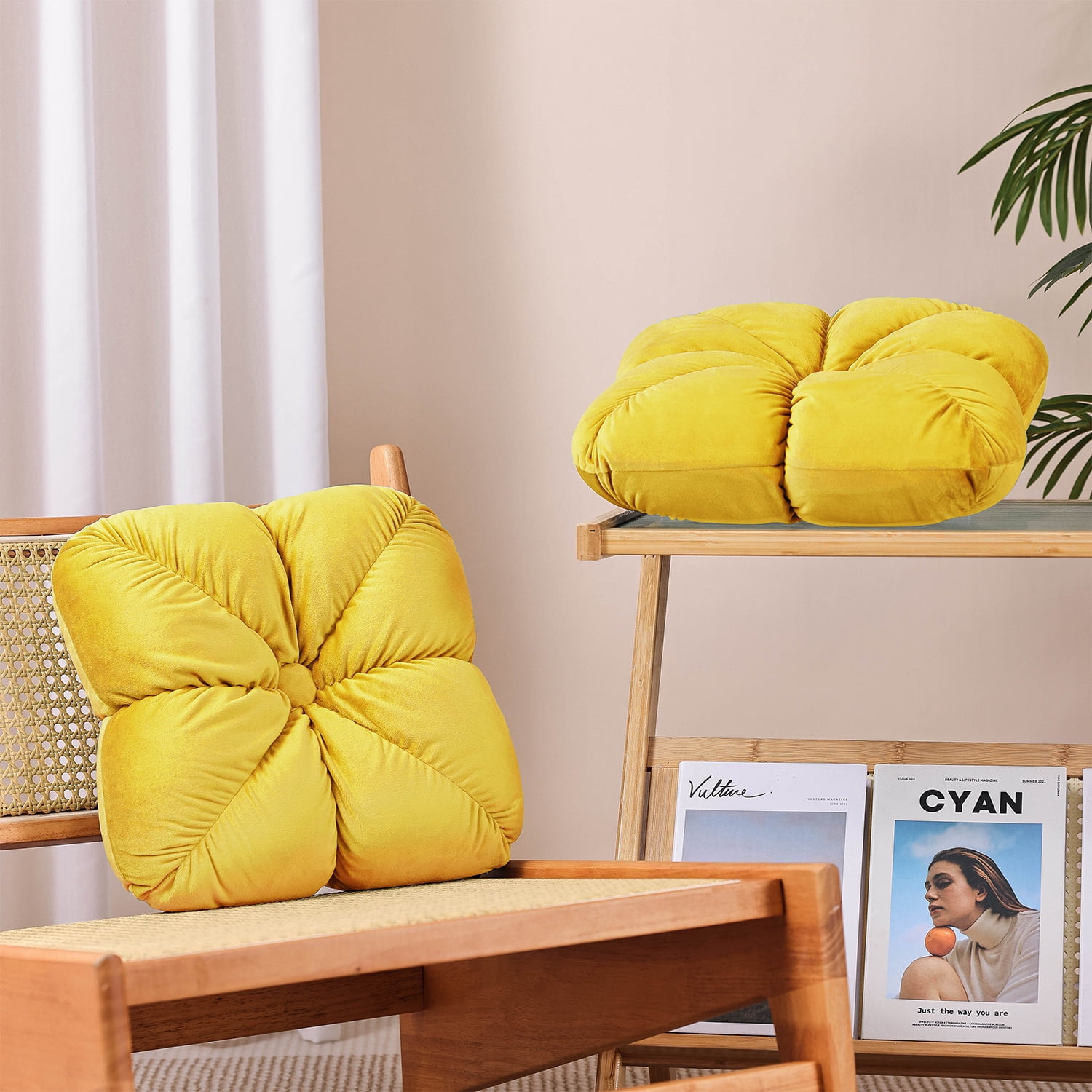 Set of 2 14" Square Velvet Flower Knot Accent Throw Pillows