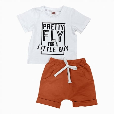 Gubotare Baby Boys Summer Clothes Toddler Baby Boy Outfit Short Sleeve Letter Print T Shirt and Stretch Shorts 3 6 9 12 18 24 Months 2T 3T 4T 5T White