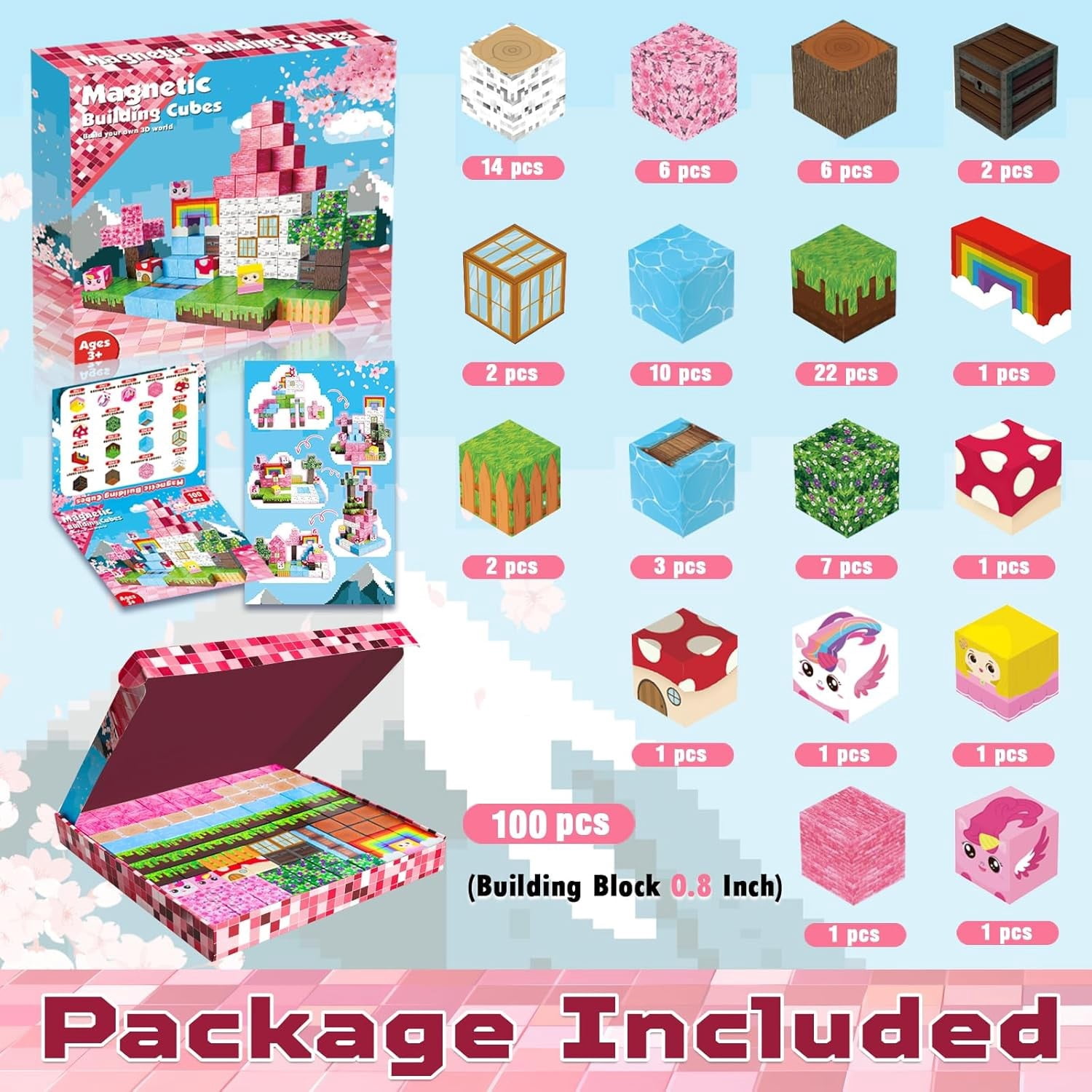 Magnetic Blocks Building Toys for Boys & Girls, 100PCS Building Blocks with Magnificent Unicorn House, Ideal Building & Construction STEM Toys Gifts for Toddlers 3+ Years Old