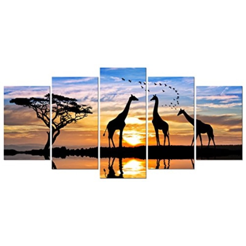 Home Art Wall Decor African Landscape Giraffes Oil Painting Printed On Canvas