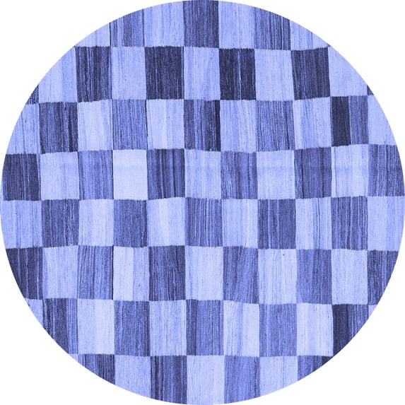 Ahgly Company Machine Washable Indoor Round Checkered Blue Modern Area Rugs, 7' Round