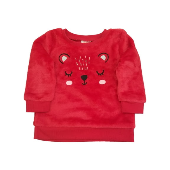Jumping Beans Infant Girls Red Soft Faux Fur Furry Bear Face Sweatshirt 12M