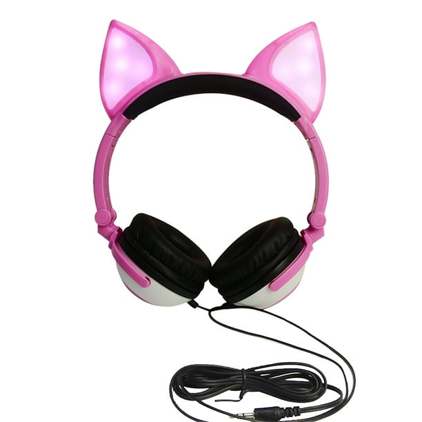 Foldable Kids Earphone Fox Ear Headphones Flashing LED Lights for PC