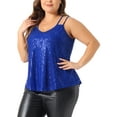 thumbnail image 4 of Agnes Orinda Women's Plus Size Sequin Tops Metallic Sparkle Sleeveless Spaghetti Strap Cami Party Tank Tops 1X Royal Blue, 4 of 6