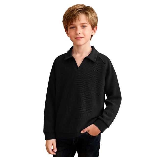Camisas de Manga Larga para Niños Tamaño 12-14 Juventud Color Sólido Top de Cuello de Solapa para Chico, Camisa de Botón de Manga Larga Casual para Uso Diario